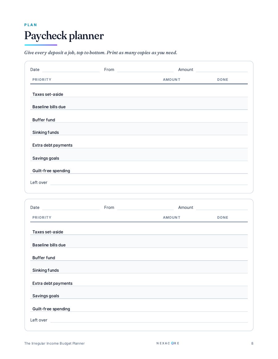 Planner paycheck planner worksheet